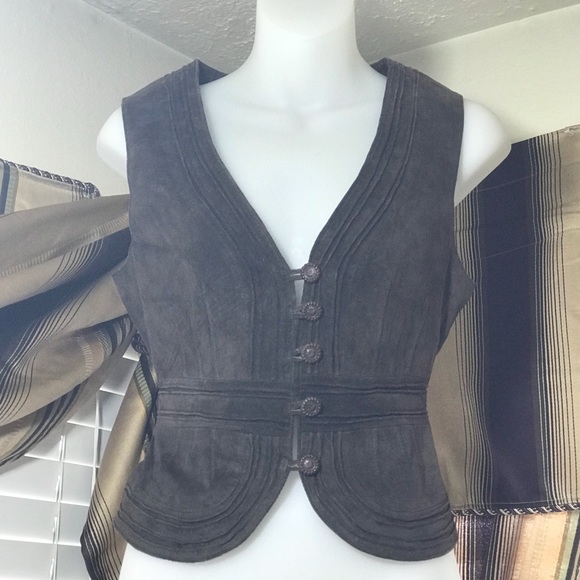 To the Max Jackets & Blazers - Vintage 💯 Leather Brown Velvet Vest by To The Max sz S.